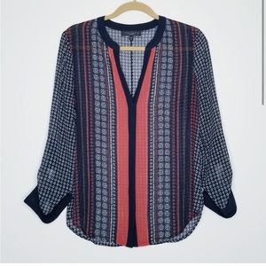 Sanctuary, sheer, blue, white and dark orange blouse! Size medium